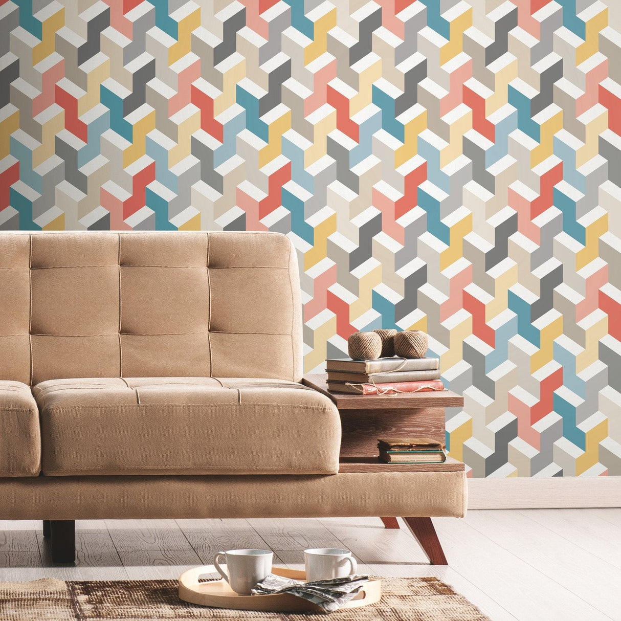 3D Steps Multicolor Peel & Stick Wallpaper with Modern Geometric Pattern - York RMK11250RL SAMPLE