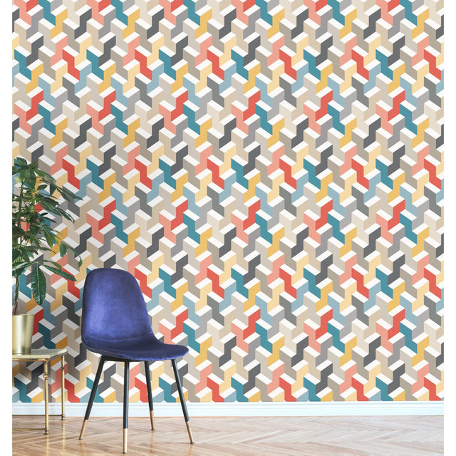 3D Steps Multicolor Peel & Stick Wallpaper with Modern Geometric Pattern - York RMK11250RL