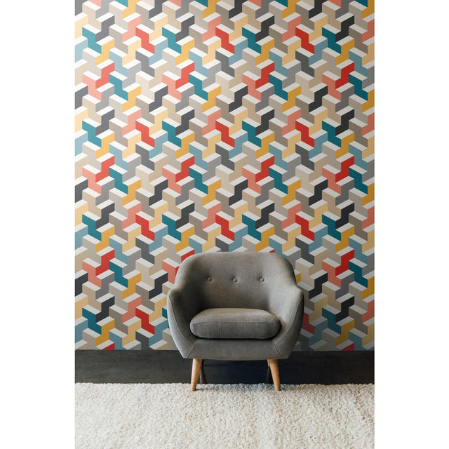 3D Steps Multicolor Peel & Stick Wallpaper with Modern Geometric Pattern - York RMK11250RL