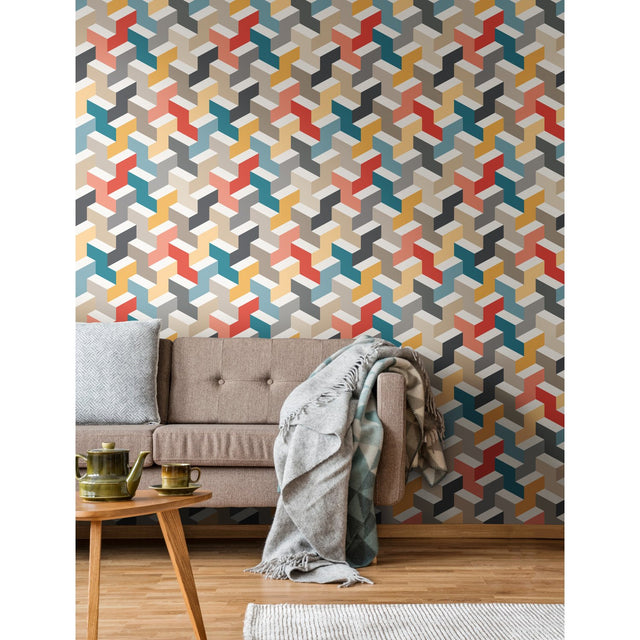 3D Steps Multicolor Peel & Stick Wallpaper with Modern Geometric Pattern - York RMK11250RL