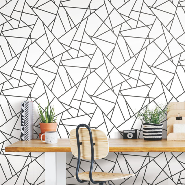 Fracture Black Peel & Stick Wallpaper with Modern Geometric Pattern - York RMK11267WP