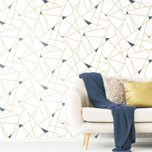 Fracture Gold Peel & Stick Wallpaper with Metallic Geometric Pattern - York RMK11268WP