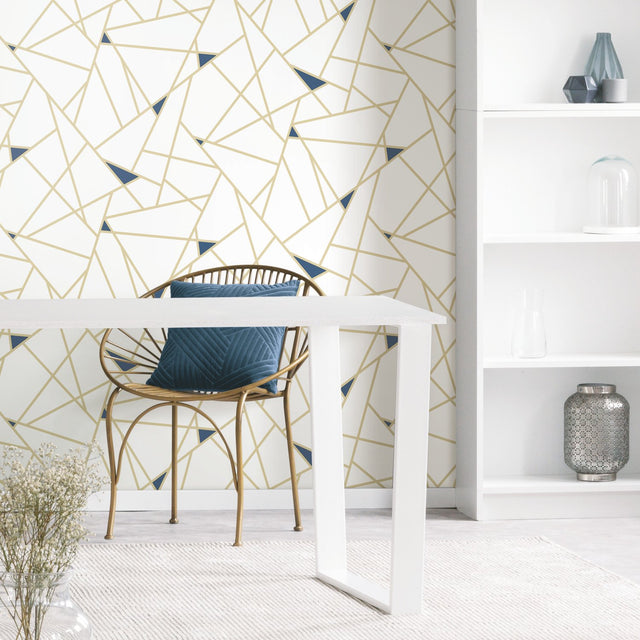 Fracture Gold Peel & Stick Wallpaper with Metallic Geometric Pattern - York RMK11268WP