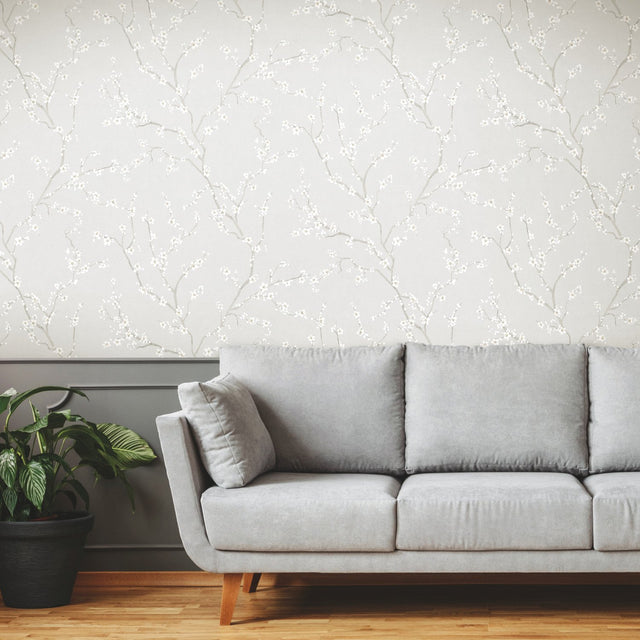 Cherry Blossom Neutral Peel & Stick Wallpaper with Botanical Floral Pattern, Traditional Style - York RMK11270WP