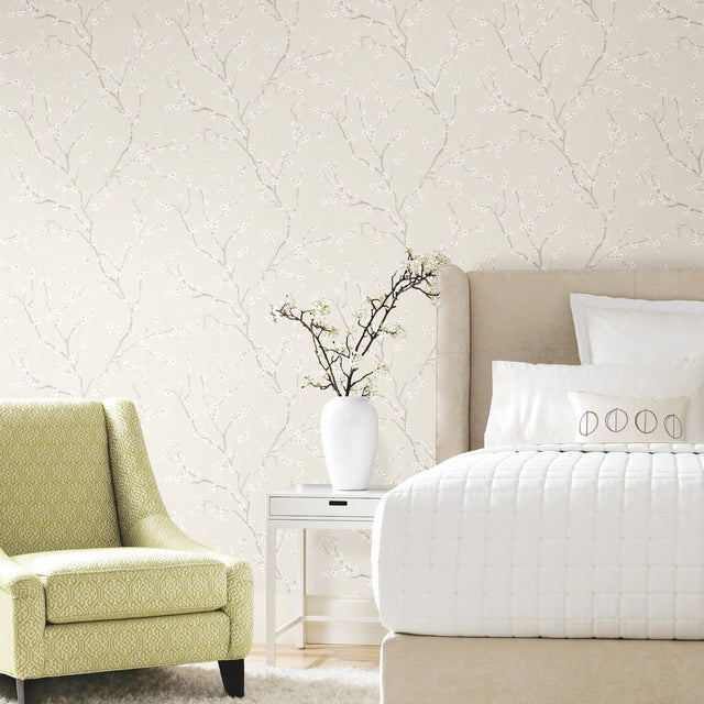 Cherry Blossom Pearl Peel & Stick Wallpaper with Traditional Floral Pattern - RoomMates RMK11271WP