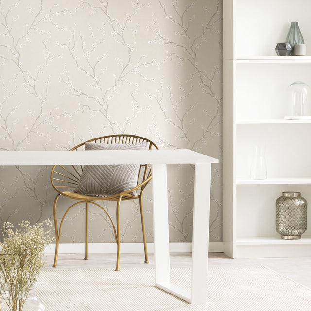 Cherry Blossom Pearl Peel & Stick Wallpaper with Traditional Floral Pattern - RoomMates RMK11271WP