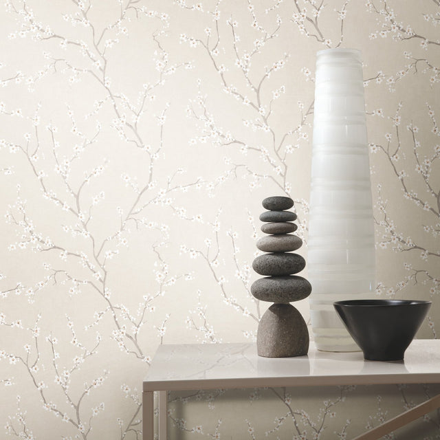 Cherry Blossom Pearl Peel & Stick Wallpaper with Traditional Floral Pattern - RoomMates RMK11271WP