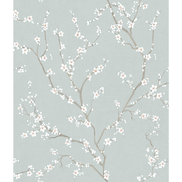 Cherry Blossom Blue Peel & Stick Wallpaper with Botanical Floral Pattern - York RMK11272WP
