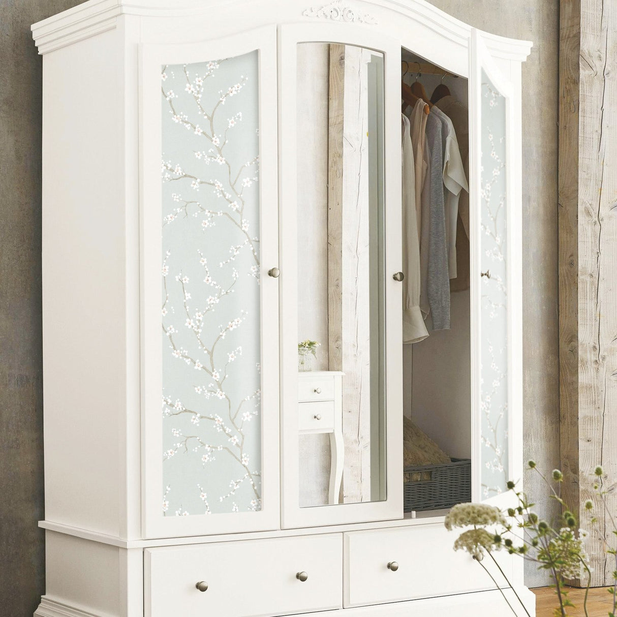 Cherry Blossom Blue Peel & Stick Wallpaper with Botanical Floral Pattern - York RMK11272WP