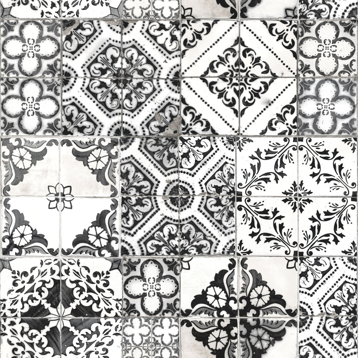 Mediterranean Tile Black Peel & Stick Wallpaper with Global Tiles Pattern, Modern Style - York RMK11282WP