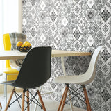 Mediterranean Tile Black Peel & Stick Wallpaper with Global Tiles Pattern, Modern Style - York RMK11282WP