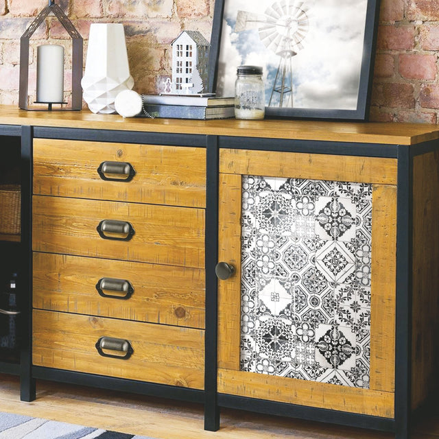 Mediterranean Tile Black Peel & Stick Wallpaper with Global Tiles Pattern, Modern Style - York RMK11282WP