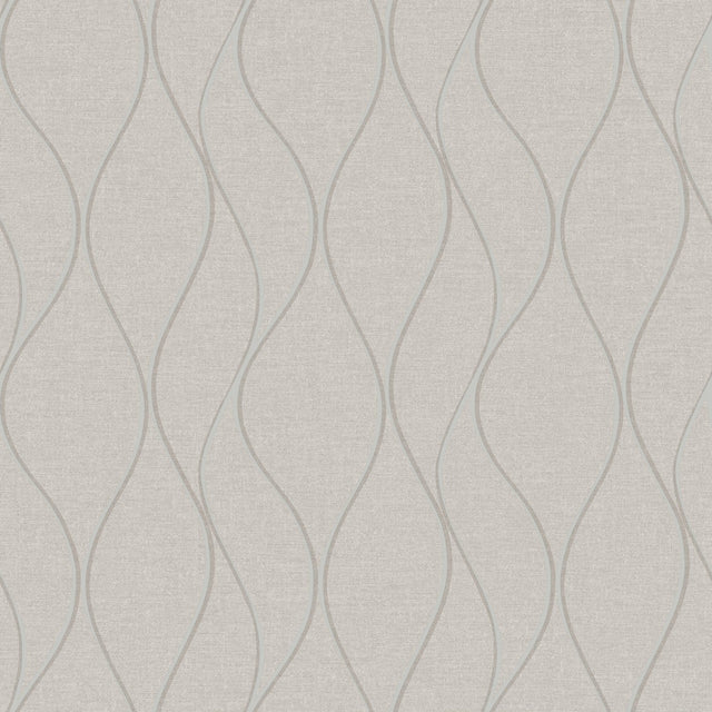 Wave Ogee Beige Peel & Stick Wallpaper with Metallic Geometric Pattern - RoomMates RMK11292WP