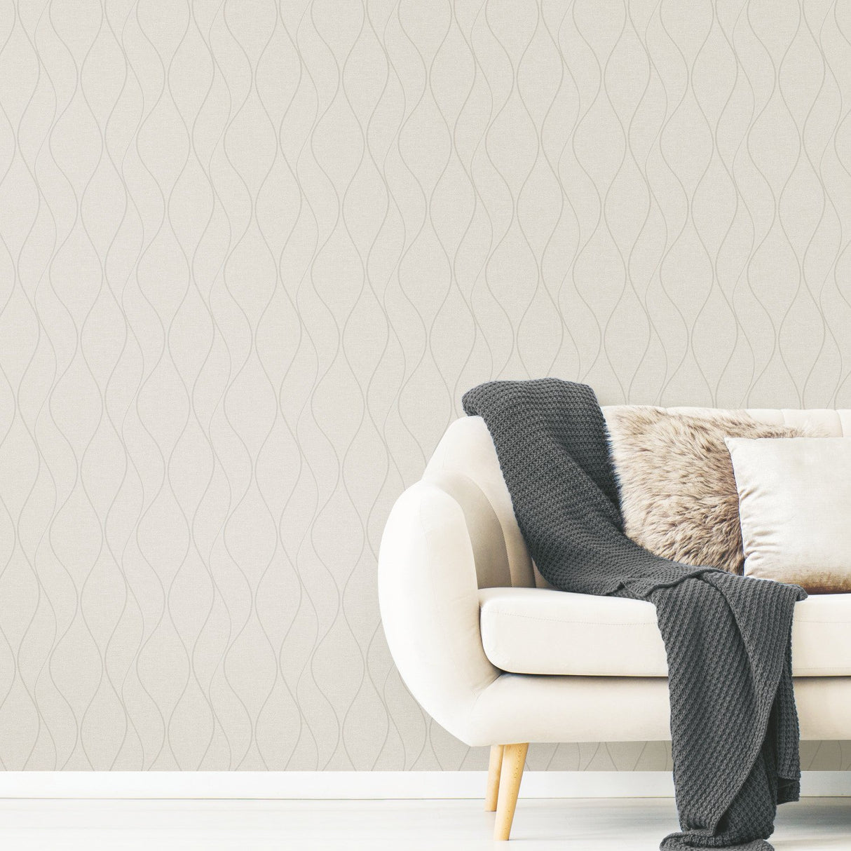 Wave Ogee Beige Peel & Stick Wallpaper with Metallic Geometric Pattern - RoomMates RMK11292WP