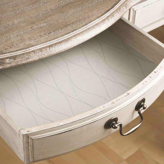 Wave Ogee Beige Peel & Stick Wallpaper with Metallic Geometric Pattern - RoomMates RMK11292WP