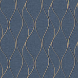 Wave Ogee Blue Peel & Stick Wallpaper with Metallic Geometric Glam Style - RoomMates RMK11293WP