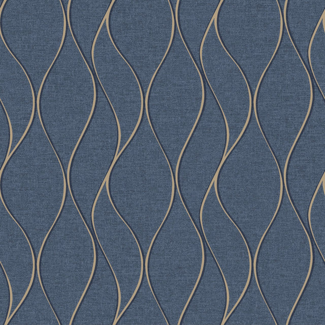 Wave Ogee Blue Peel & Stick Wallpaper with Metallic Geometric Glam Style - RoomMates RMK11293WP
