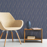 Wave Ogee Blue Peel & Stick Wallpaper with Metallic Geometric Glam Style - RoomMates RMK11293WP