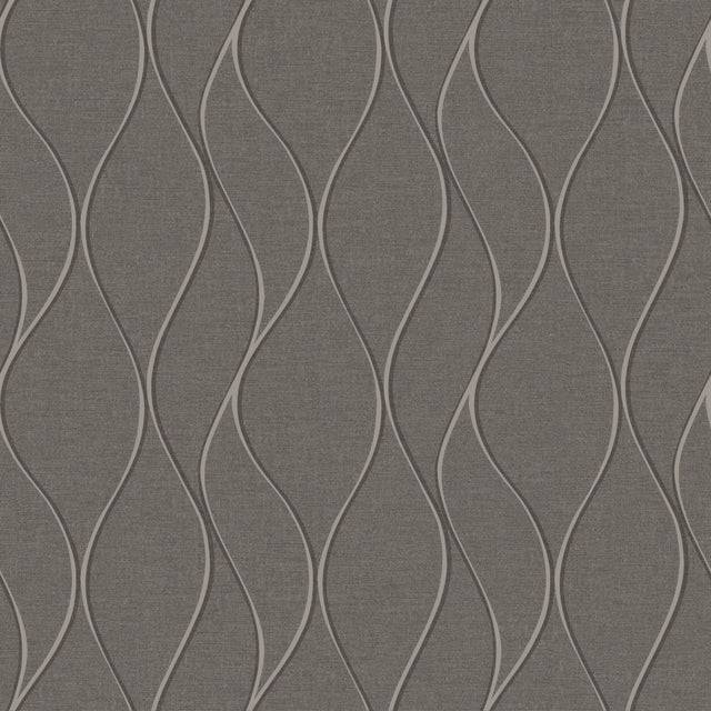 Wave Ogee Grey Peel & Stick Wallpaper with Metallic Geometric Motif - York RMK11294WP
