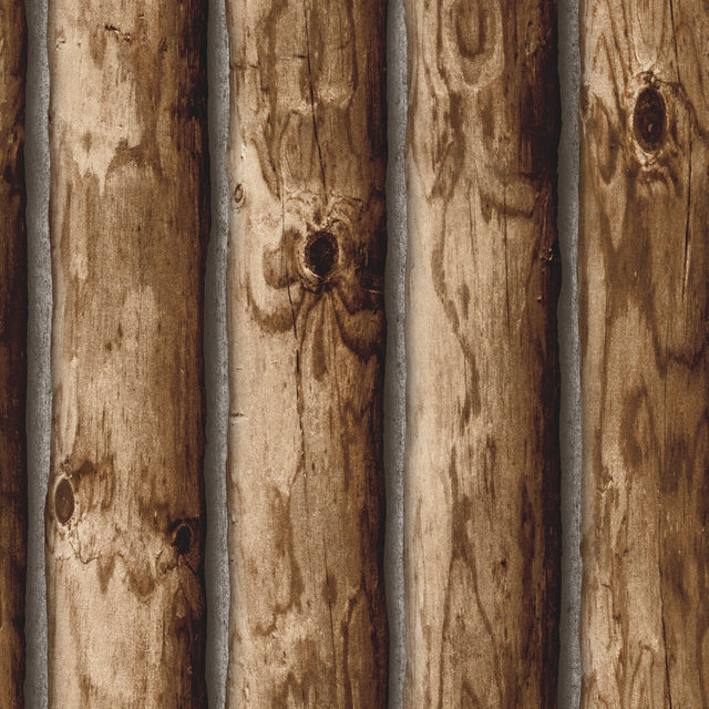 Cabin Logs Brown Peel & Stick Wallpaper with Rustic Wood Log Pattern - York RMK11308WP