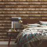 Cabin Logs Brown Peel & Stick Wallpaper with Rustic Wood Log Pattern - York RMK11308WP