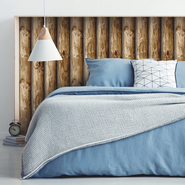 Cabin Logs Brown Peel & Stick Wallpaper with Rustic Wood Log Pattern - York RMK11308WP