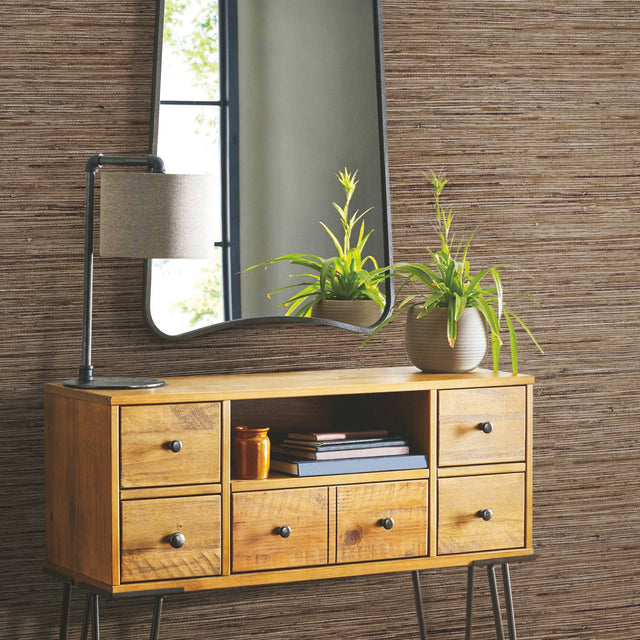 Faux Grasscloth Brown Peel & Stick Wallpaper with Traditional Nature Pattern, Straight Match - RoomMates RMK11312WP