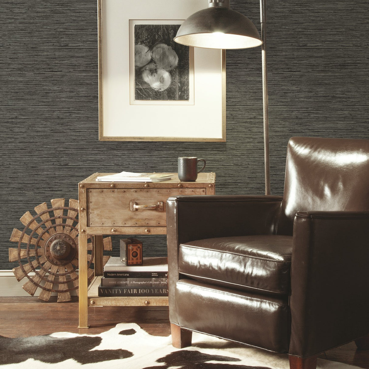 Faux Grasscloth Grey Peel & Stick Wallpaper with Traditional Nature Motif - RoomMates RMK11313WP