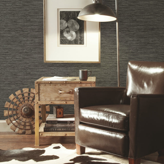 Faux Grasscloth Grey Peel & Stick Wallpaper with Traditional Nature Motif - RoomMates RMK11313WP