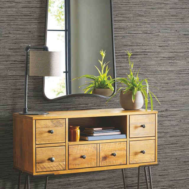 Faux Grasscloth Grey Peel & Stick Wallpaper with Traditional Nature Motif - RoomMates RMK11313WP