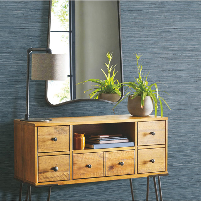 Faux Grasscloth Blue Peel & Stick Wallpaper with Faux Grasscloth Pattern, Traditional Style - York RMK11314WP