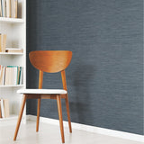 Faux Grasscloth Blue Peel & Stick Wallpaper with Faux Grasscloth Pattern, Traditional Style - York RMK11314WP SAMPLE