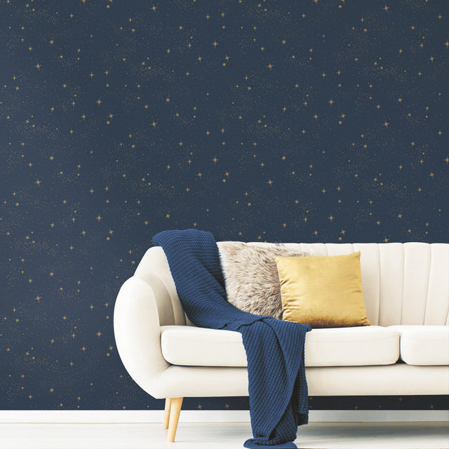 Upon A Star Navy Peel & Stick Wallpaper with Metallic Stars - York RMK11319WP