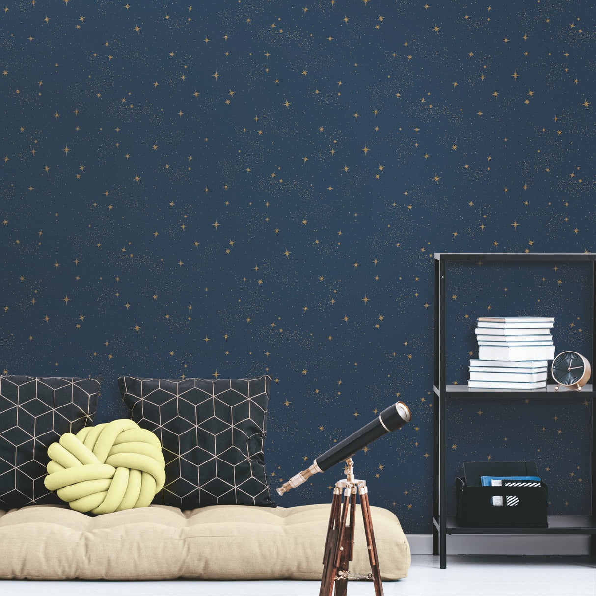 Upon A Star Navy Peel & Stick Wallpaper with Metallic Stars - York RMK11319WP