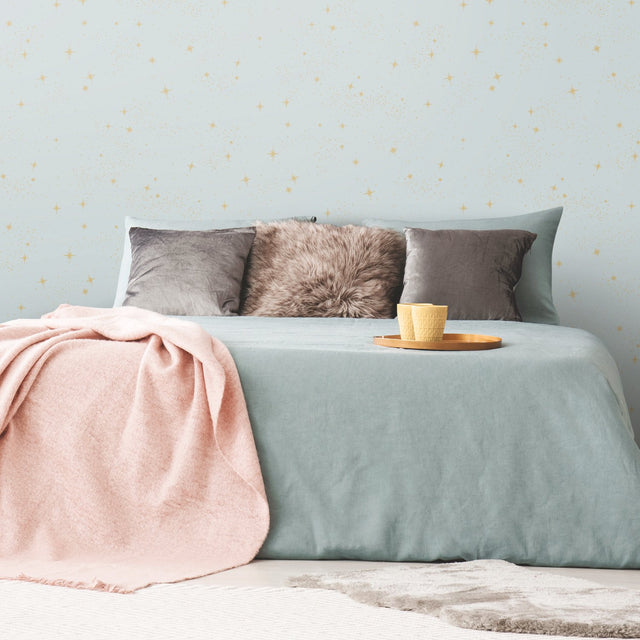 Upon A Star Blue Peel & Stick Wallpaper with Metallic Starburst Pattern - York RMK11320WP