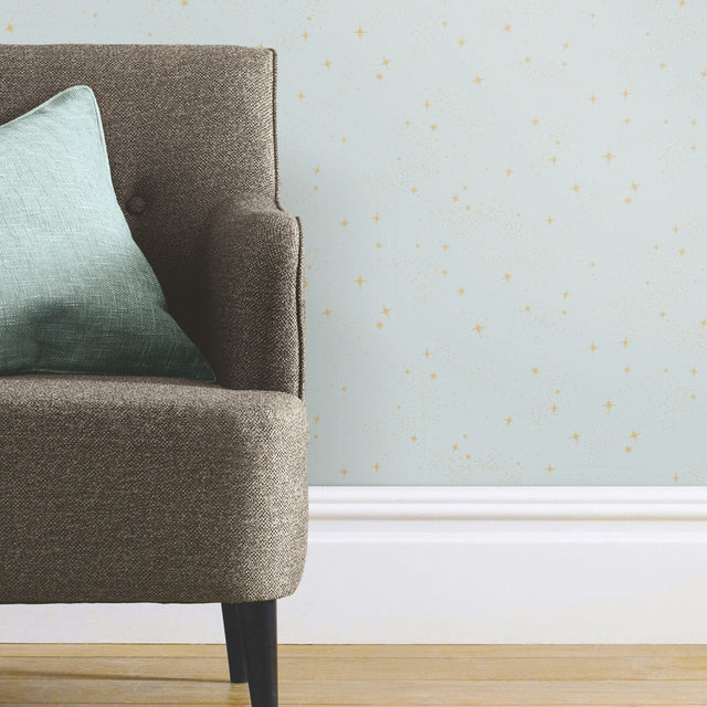 Upon A Star Blue Peel & Stick Wallpaper with Metallic Starburst Pattern - York RMK11320WP