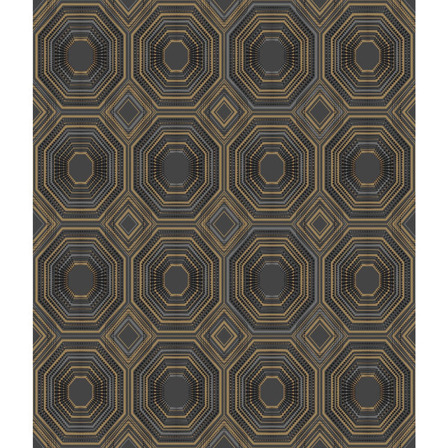 Bees Knees Black Metallic Peel & Stick Wallpaper with Geometric Art Deco Pattern - York RMK11324WP