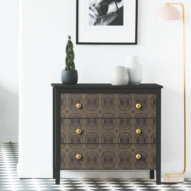 Bees Knees Black Metallic Peel & Stick Wallpaper with Geometric Art Deco Pattern - York RMK11324WP