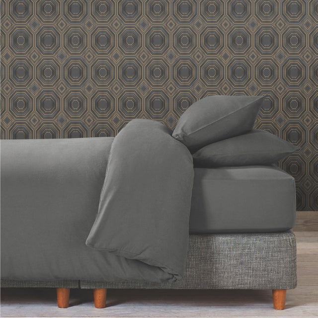 Bees Knees Black Metallic Peel & Stick Wallpaper with Geometric Art Deco Pattern - York RMK11324WP