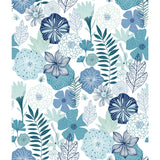 Perennial Blooms Blue Peel & Stick Wallpaper with Modern Botanical Floral Pattern - York RMK11325WP