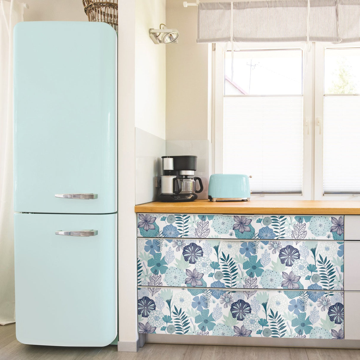 Perennial Blooms Blue Peel & Stick Wallpaper with Modern Botanical Floral Pattern - York RMK11325WP