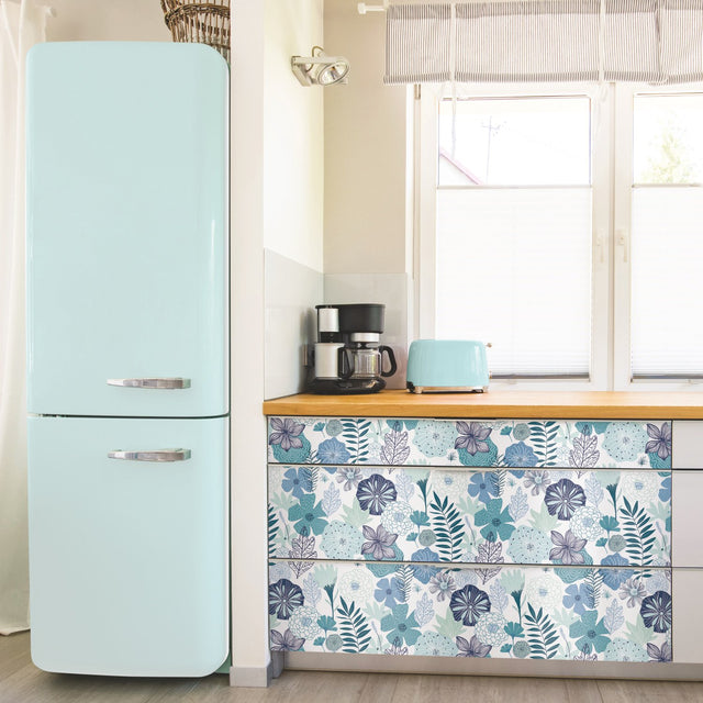 Perennial Blooms Blue Peel & Stick Wallpaper with Modern Botanical Floral Pattern - York RMK11325WP