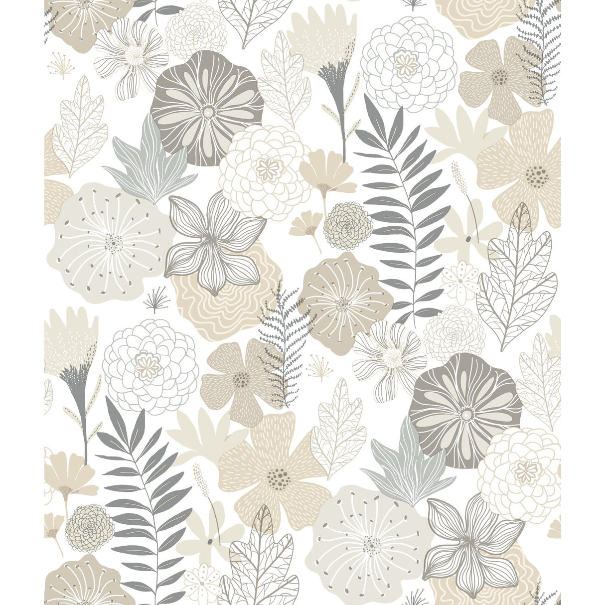 Perennial Blooms Beige Peel & Stick Wallpaper with Modern Botanical Floral Pattern - York RMK11326WP
