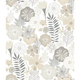 Perennial Blooms Beige Peel & Stick Wallpaper with Modern Botanical Floral Pattern - York RMK11326WP