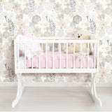 Perennial Blooms Beige Peel & Stick Wallpaper with Modern Botanical Floral Pattern - York RMK11326WP