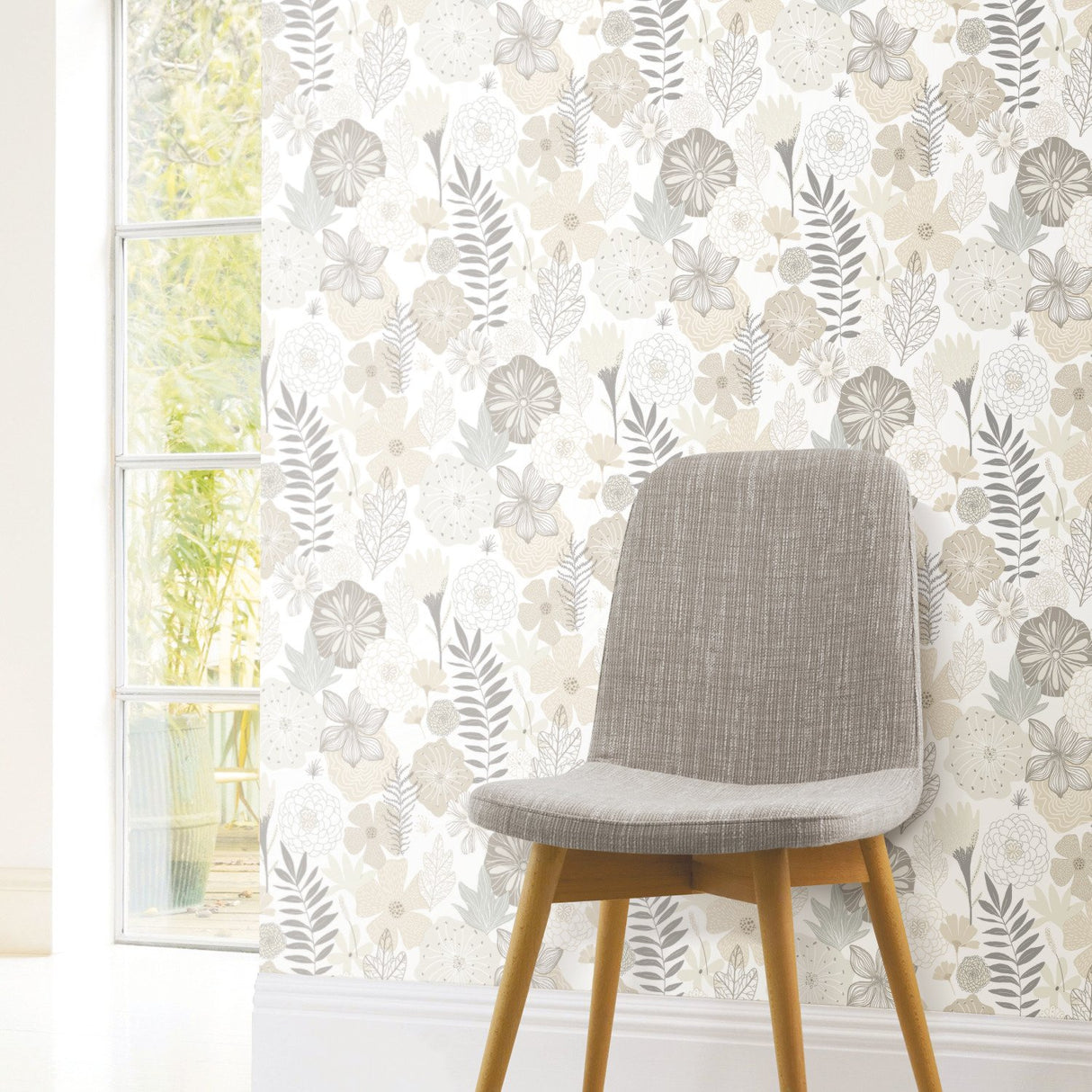 Perennial Blooms Beige Peel & Stick Wallpaper with Modern Botanical Floral Pattern - York RMK11326WP
