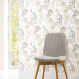 Perennial Blooms Beige Peel & Stick Wallpaper with Modern Botanical Floral Pattern - York RMK11326WP