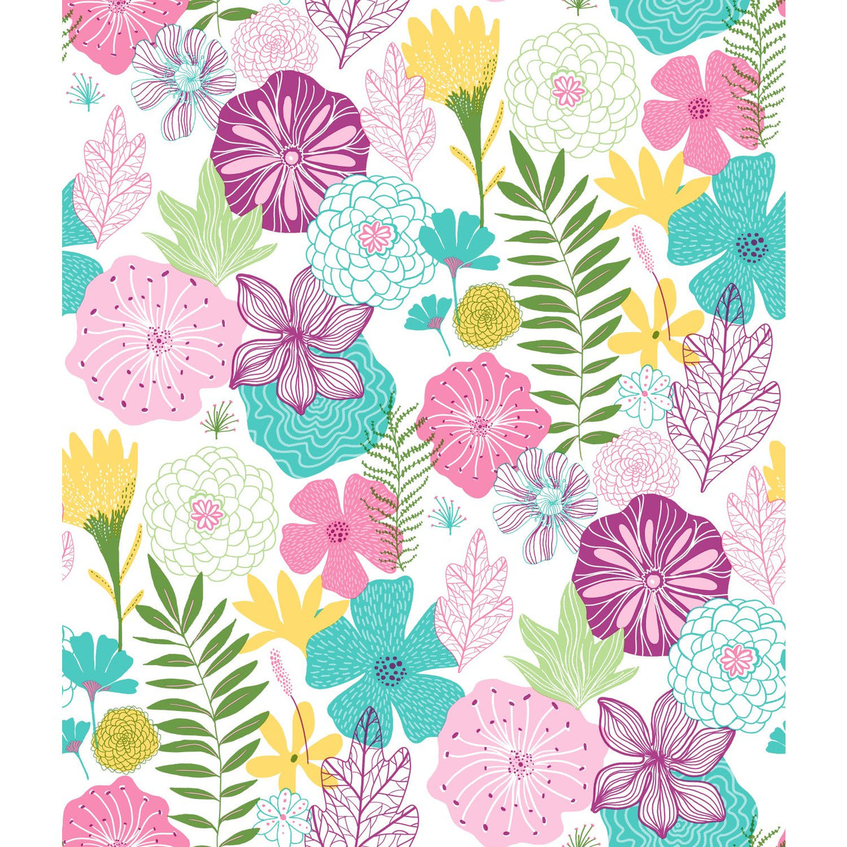 Perennial Blooms Purple Peel & Stick Wallpaper with Modern Botanical Floral Pattern - York RMK11327WP