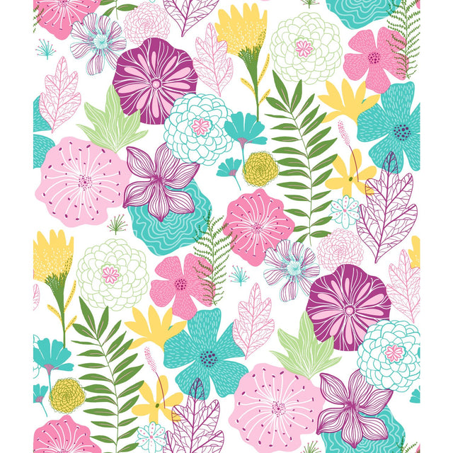 Perennial Blooms Purple Peel & Stick Wallpaper with Modern Botanical Floral Pattern - York RMK11327WP