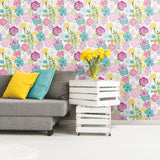 Perennial Blooms Purple Peel & Stick Wallpaper with Modern Botanical Floral Pattern - York RMK11327WP